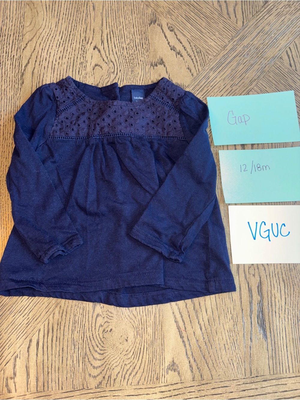 GAP Navy Eyelet Yoke Long Sleeve Tee
